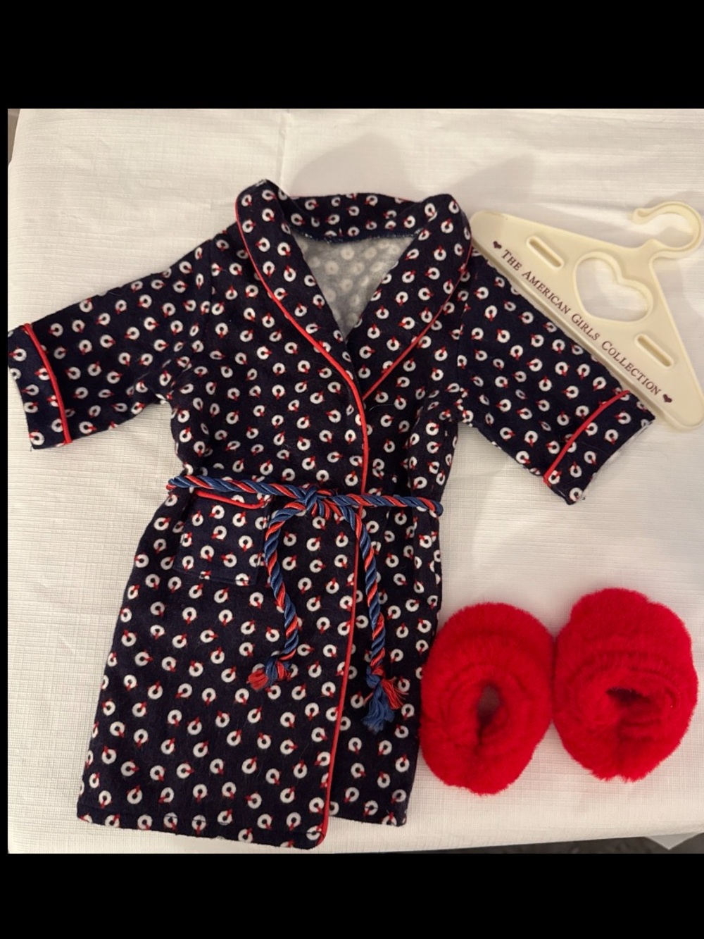 Vintage American Girl Blue Robe Red Fuzzy Slippers Pleasant Company Molly 1994